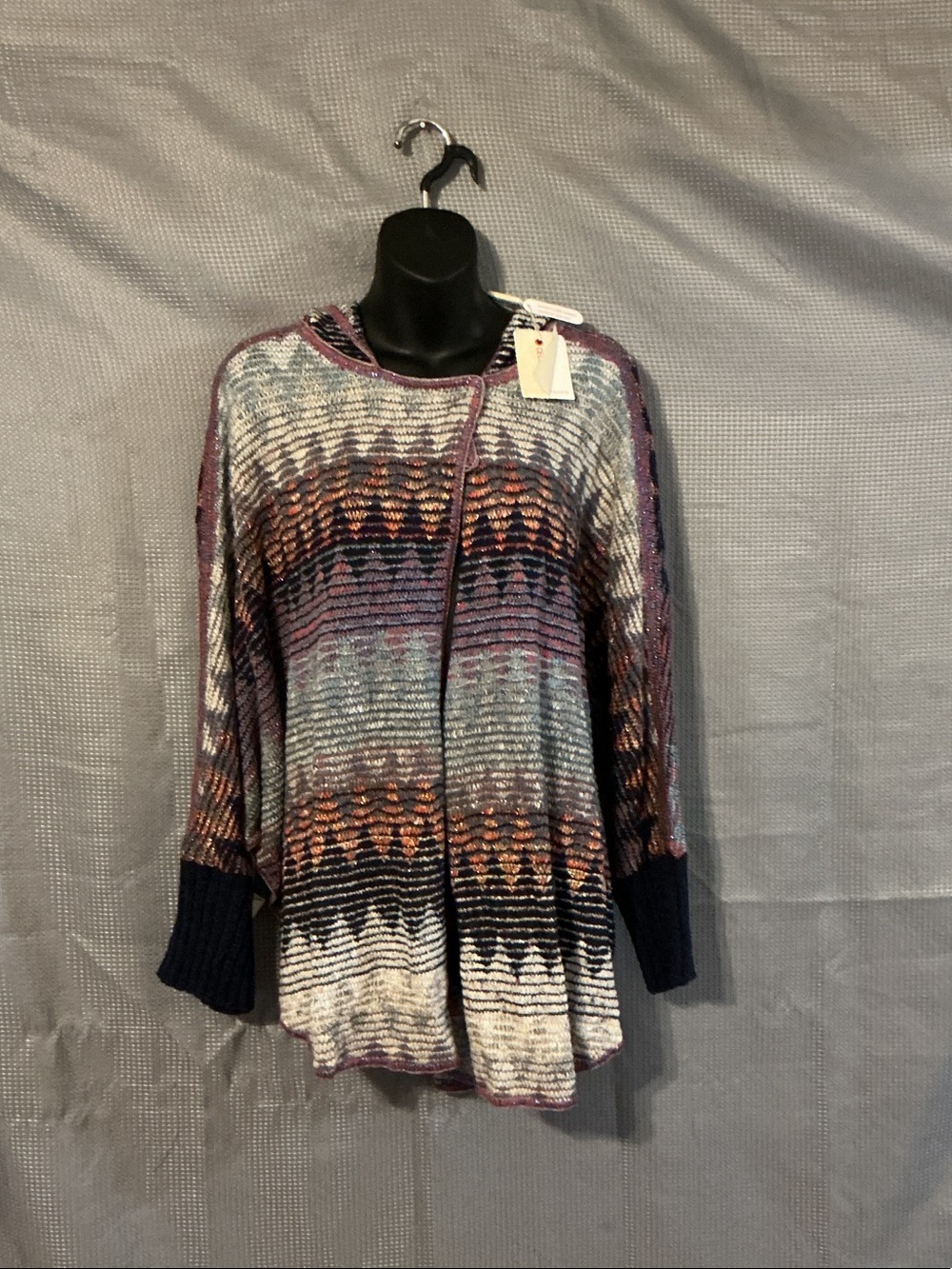 Striped Open-Front Cardigan in Navy, Purple & Cream